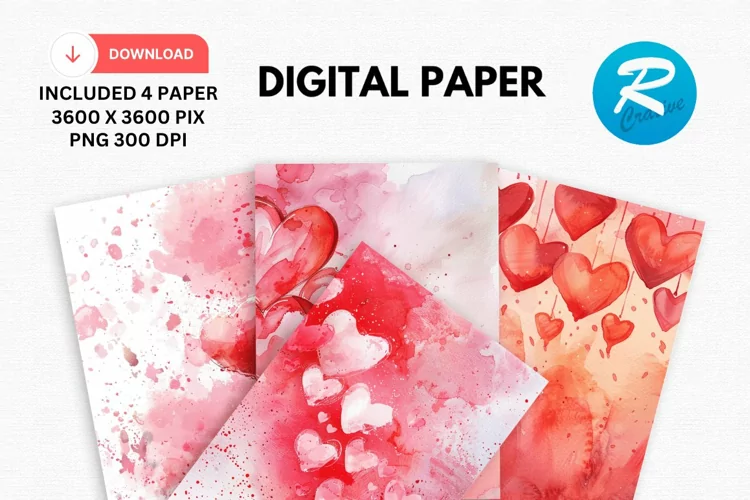 Watercolor Valentine's Day Digital Paper