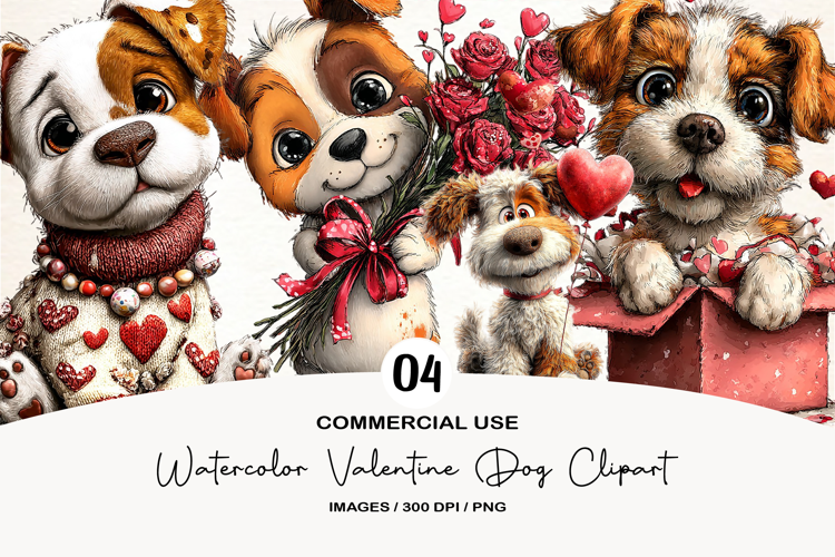 Watercolor Valentine Dog Clipart