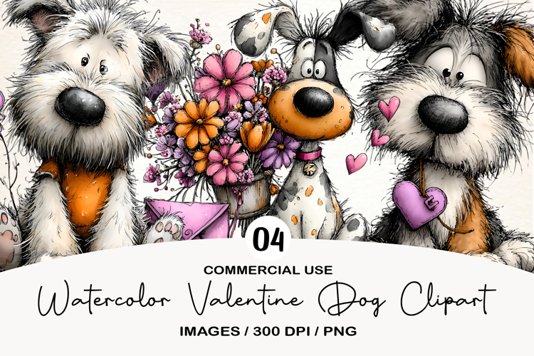 Watercolor Valentine Dog Clipart
