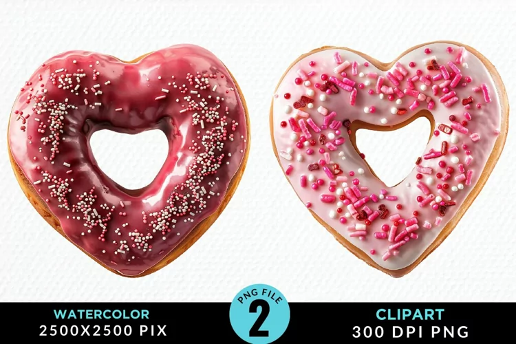Watercolor Valentine Doughnut Graphic Clipart