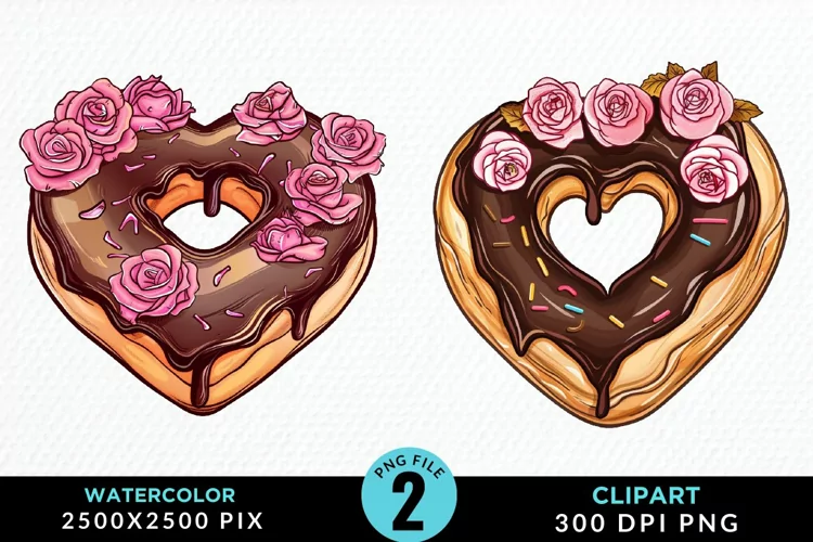 Watercolor Valentine Doughnut Graphic Clipart