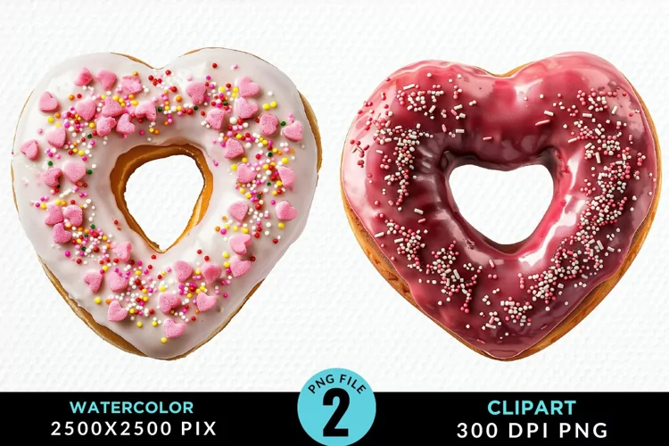 Watercolor Valentine Doughnut Graphic Clipart