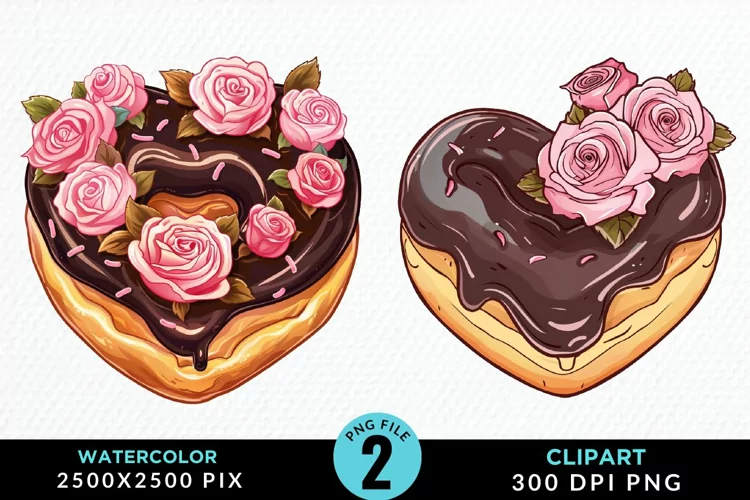 Watercolor Valentine Doughnut Exquisite Clipart