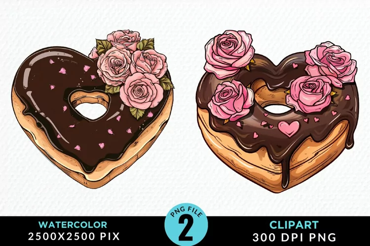 Watercolor Valentine Doughnut Graphic Clipart