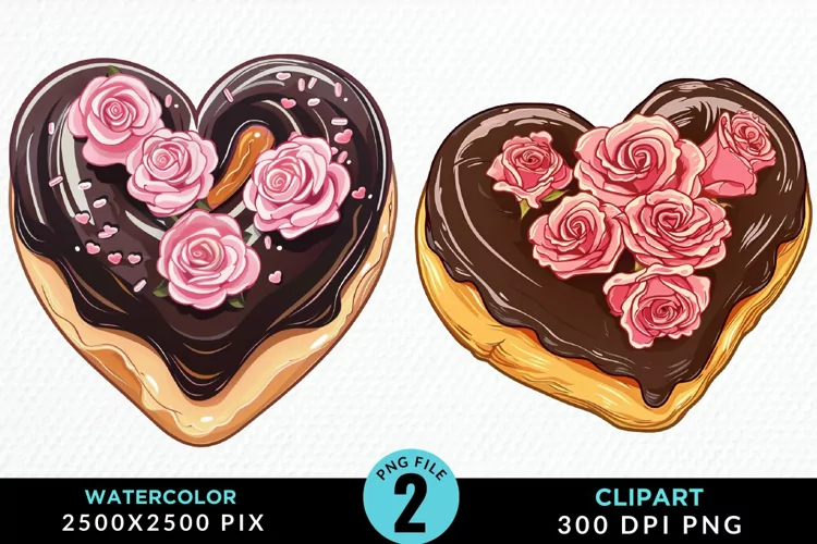 Watercolor Valentine Doughnut Graphic Clipart