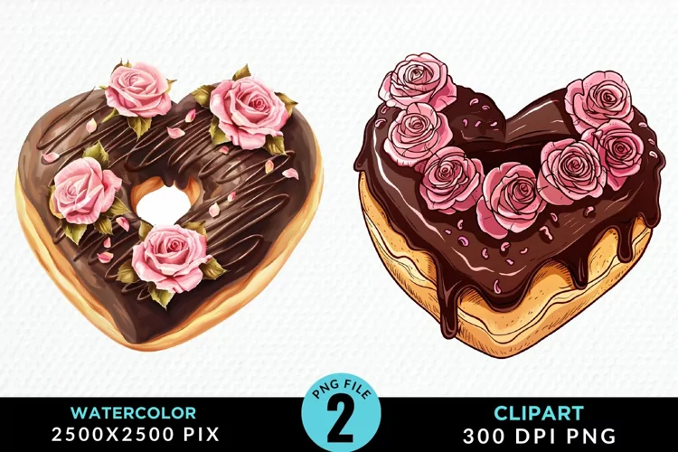 Watercolor Valentine Doughnut Exquisite Clipart