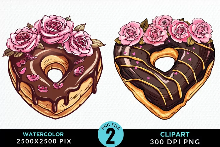 Watercolor Valentine Doughnut Exquisite Clipart