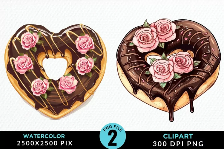 Watercolor Valentine Doughnut Graphic Clipart
