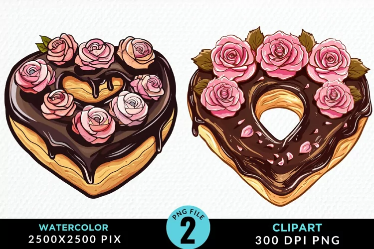 Watercolor Valentine Doughnut Exquisite Clipart