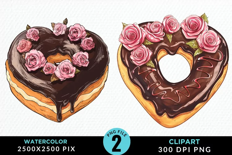 Watercolor Valentine Doughnut Graphic Clipart