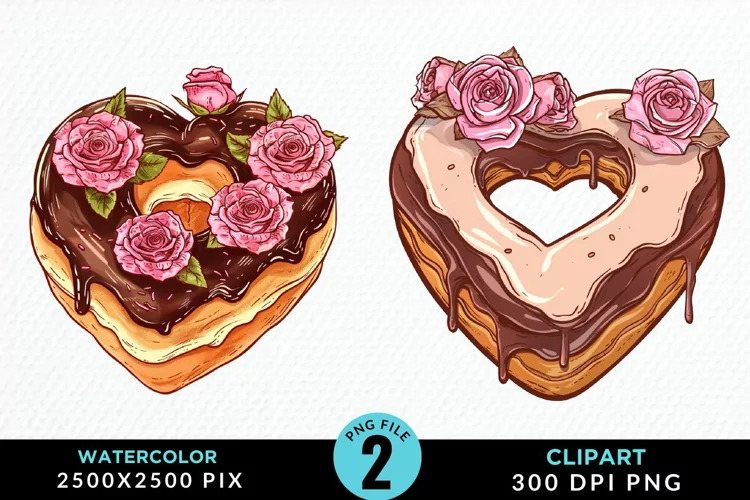 Watercolor Valentine Doughnut Graphic Clipart