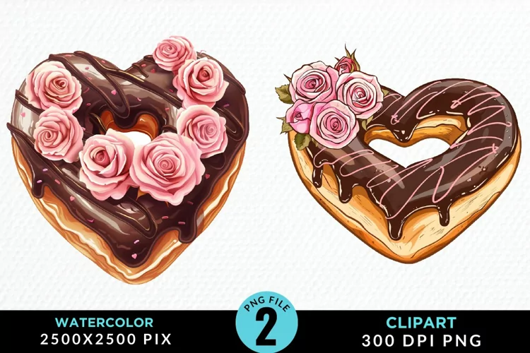 Watercolor Valentine Doughnut Graphic Clipart