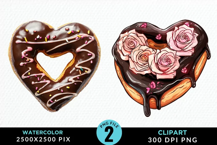 Watercolor Valentine Doughnut Exquisite Clipart