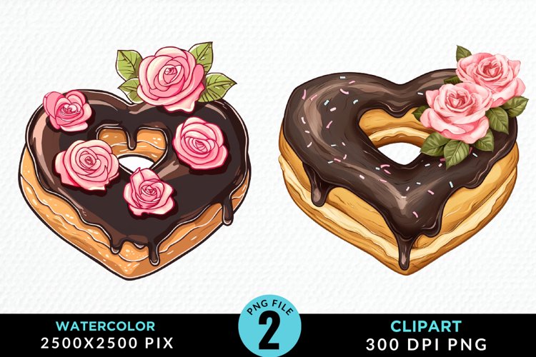 Watercolor Valentine Doughnut Graphic Clipart