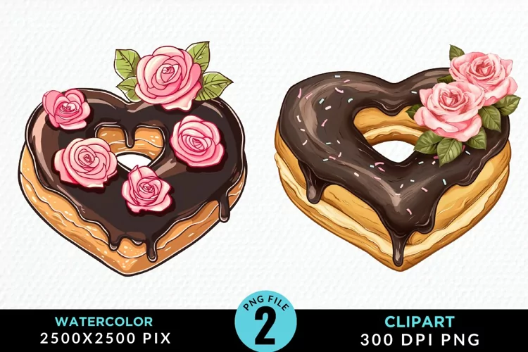 Watercolor Valentine Doughnut Graphic Clipart
