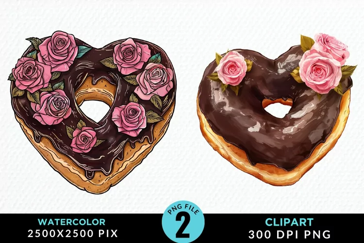 Watercolor Valentine Doughnut Exquisite Clipart