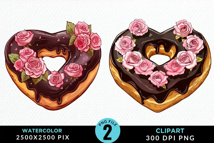 Watercolor Valentine Doughnut Graphic Clipart