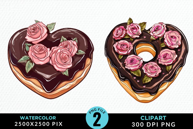 Watercolor Valentine Doughnut Graphic Clipart