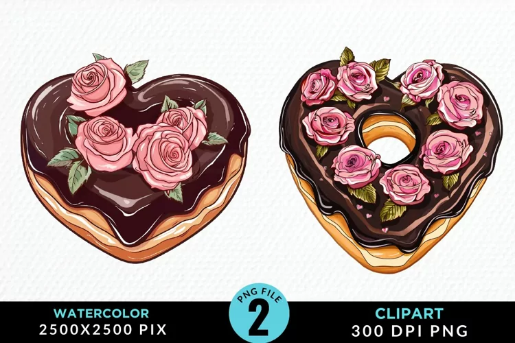 Watercolor Valentine Doughnut Graphic Clipart