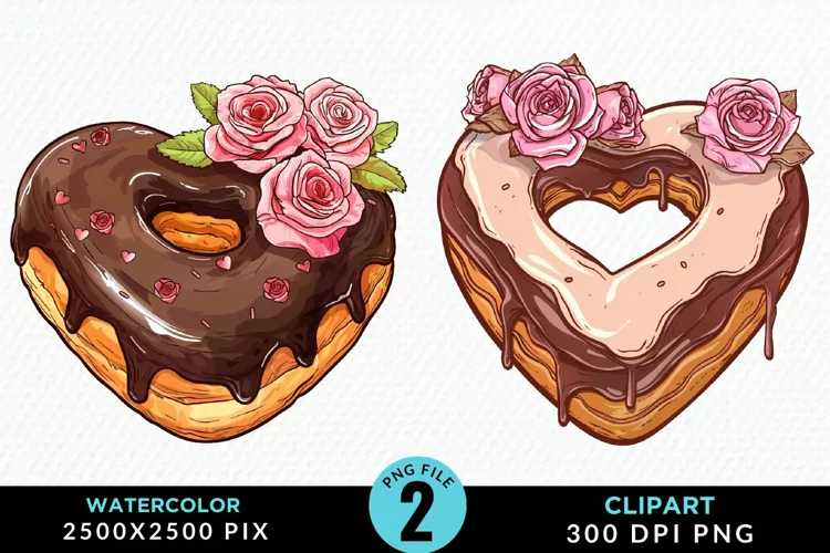 Watercolor Valentine Doughnut Graphic Clipart