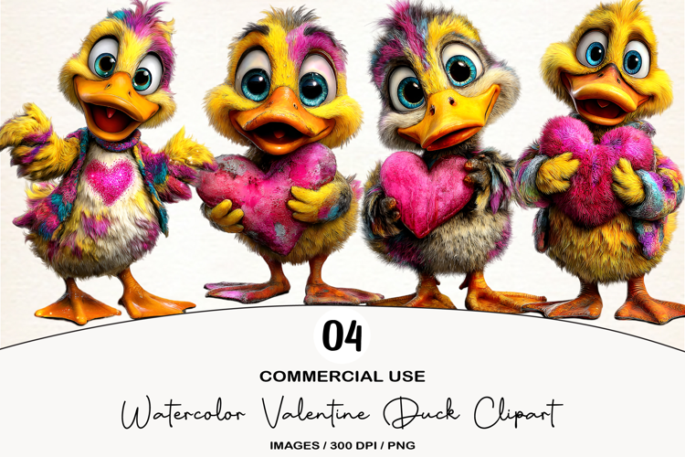 Watercolor Valentine Duck Clipart