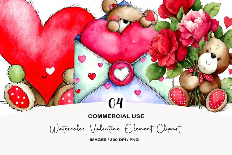 Watercolor Valentine Element Clipart