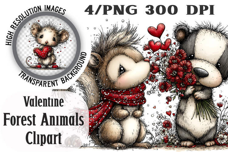 Watercolor Valentine Forest Animals Png
