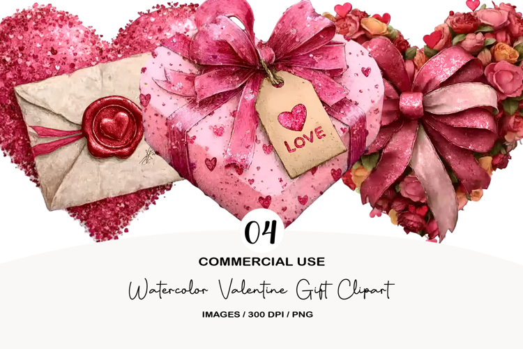 Watercolor Valentine Gift Clipart