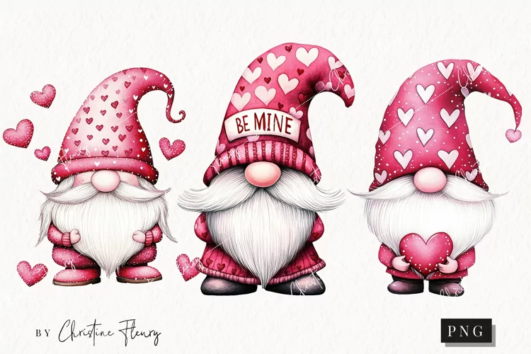 Watercolor Valentine Gnomes | Valentines Day PNG