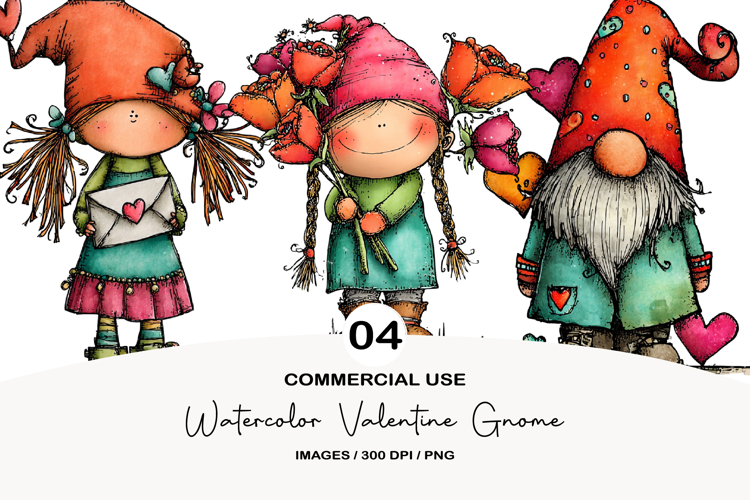 Watercolor Valentine Gnome