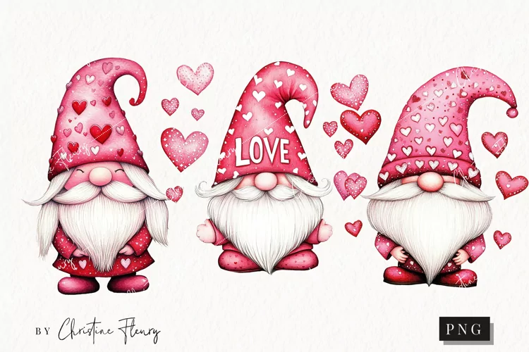Watercolor Valentine Gnomes | Valentines Day PNG