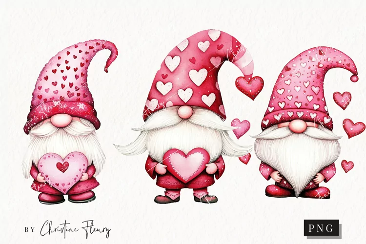 Watercolor Valentine Gnomes | Valentines Day PNG