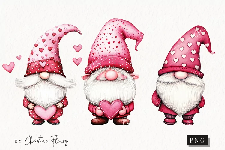 Watercolor Valentine Gnomes | Valentines Day PNG