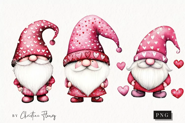 Watercolor Valentine Gnomes | Valentines Day PNG