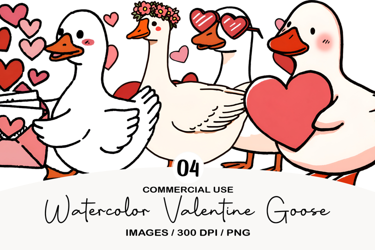 Watercolor Valentine Goose Clipart