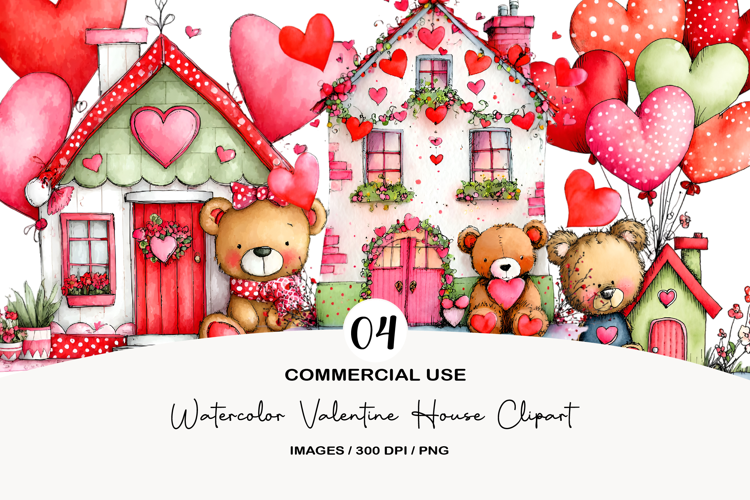 Watercolor Valentine House Clipart