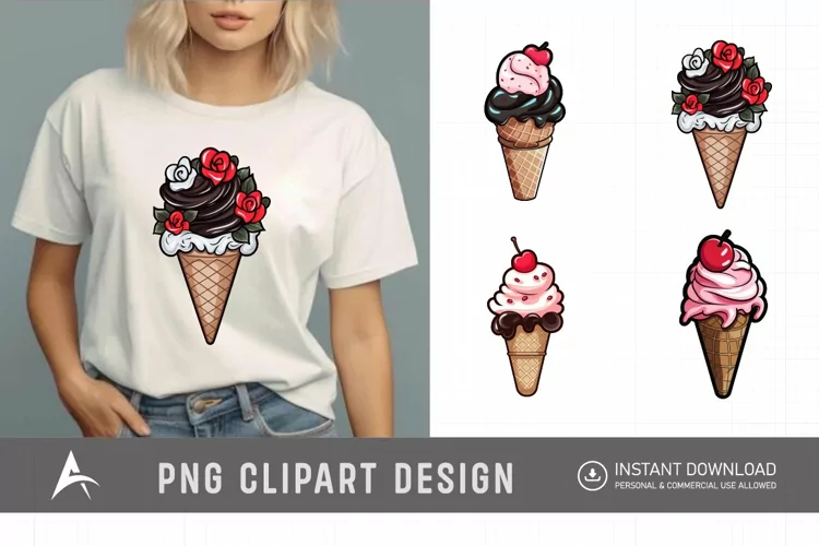 Watercolor Valentine Ice Cream Cone Clipart