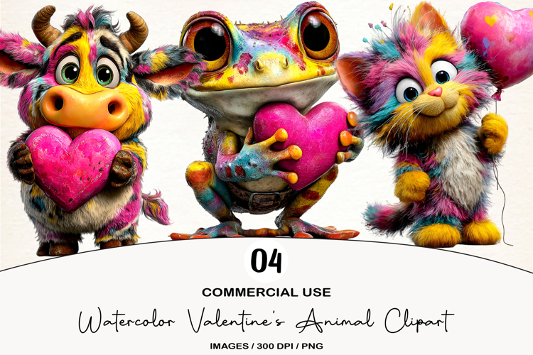 Watercolor Valentine's Animal Clipart