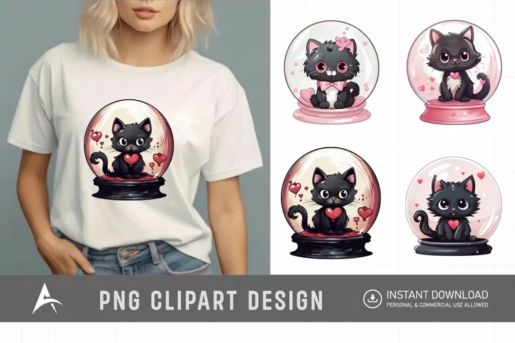 Watercolor Valentine's Cats in Water Globe Clipart
