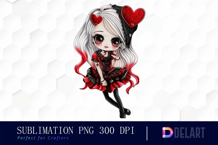 Valentine's Day Chibi Doll Watercolor Clipart