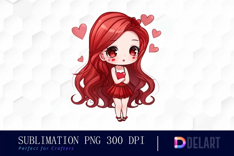 Valentine's Day Chibi Doll Watercolor Clipart
