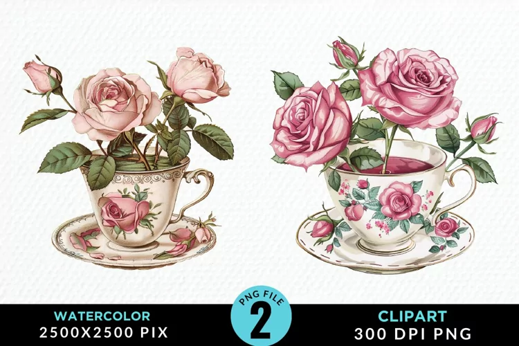 Watercolor Valentine's Roses In A Cup Clipart