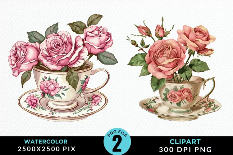 Watercolor Valentine's Roses In A Cup Clipart