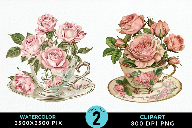 Watercolor Valentine's Roses In A Cup Clipart