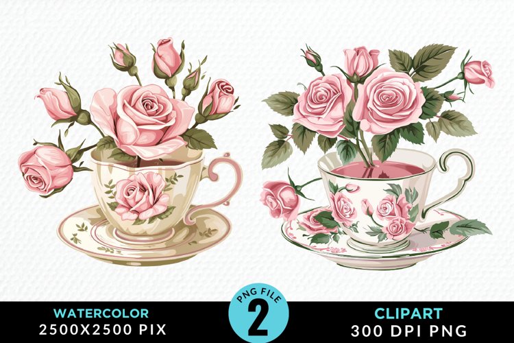 Watercolor Valentines Roses In A Cup Art Clipart