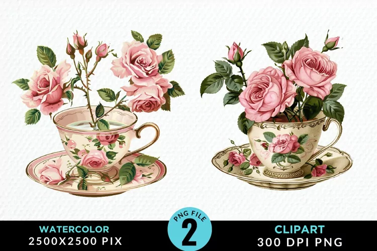 Watercolor Valentine's Roses In A Cup Clipart