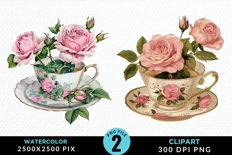 Watercolor Valentine's Roses In A Cup Clipart