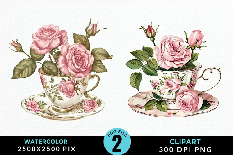 Watercolor Valentine's Roses In A Cup Clipart
