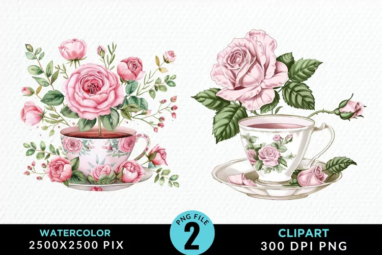 Watercolor Valentine's Roses In A Cup Clipart