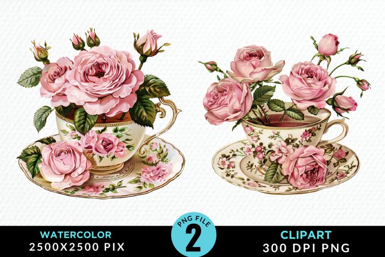 Watercolor Valentines Roses In A Cup Clipart